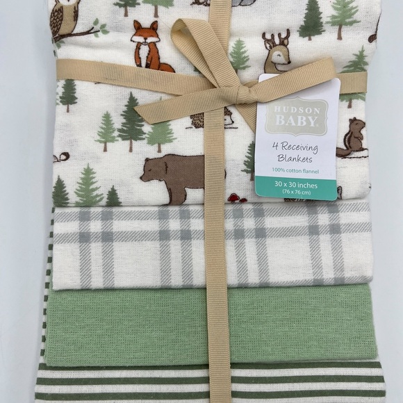 100% COTTON 4 PACK RECEIVING BLANKETS WOODLAND ANIMALS - Picture 5 of 7